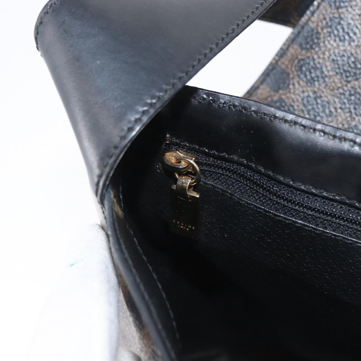 CELINE Macadam Canvas Shoulder Bag PVC Leather Black Gold Auth 171442V