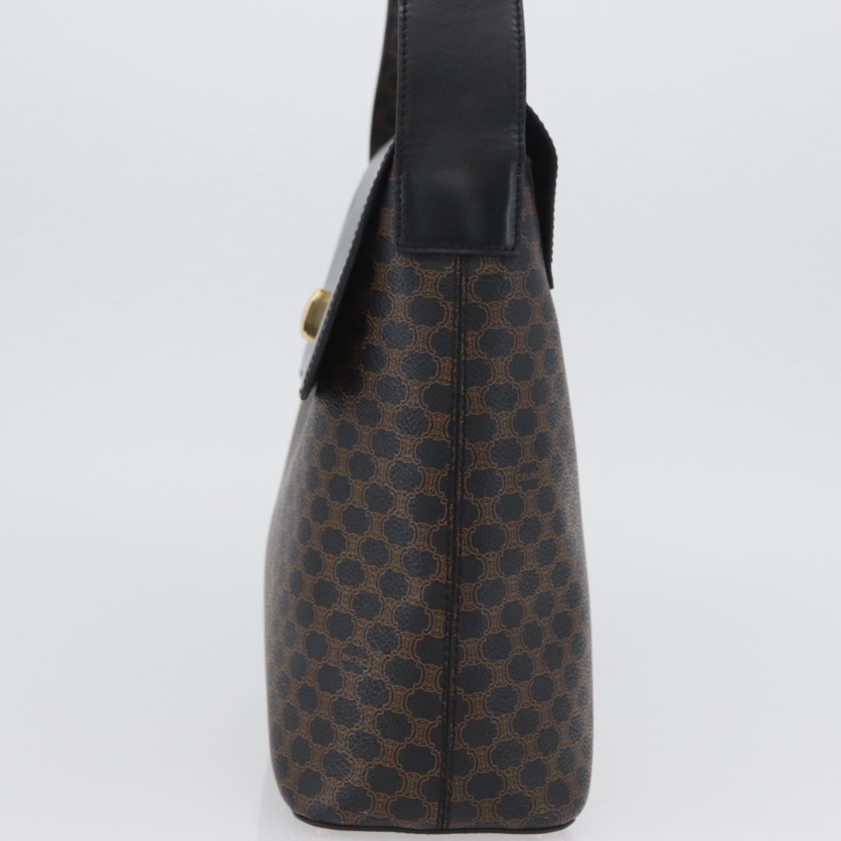 CELINE Macadam Canvas Shoulder Bag PVC Leather Black Gold Auth 171442V