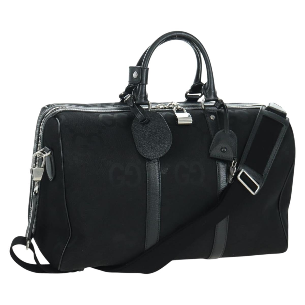 GUCCI GG Canvas Boston Bag 2way Black Silver 739581 Auth 171443SAM