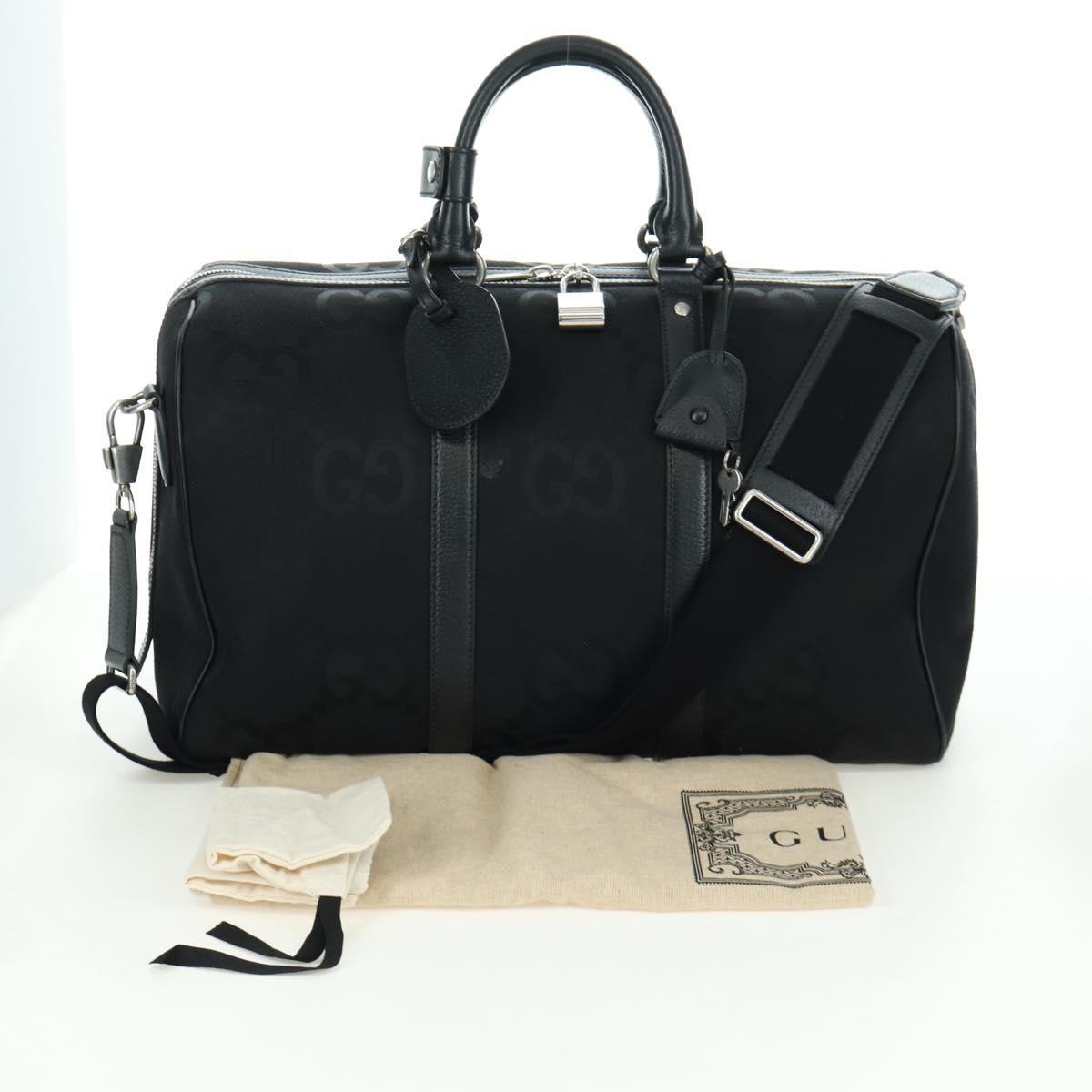 GUCCI GG Canvas Boston Bag 2way Black Silver 739581 Auth 171443SAM