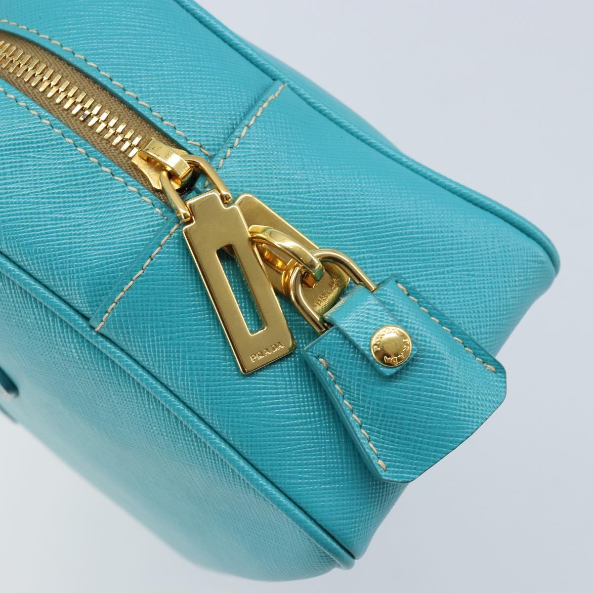 PRADA Hand Bag Safiano leather Gold Emerald Green Auth 171445V