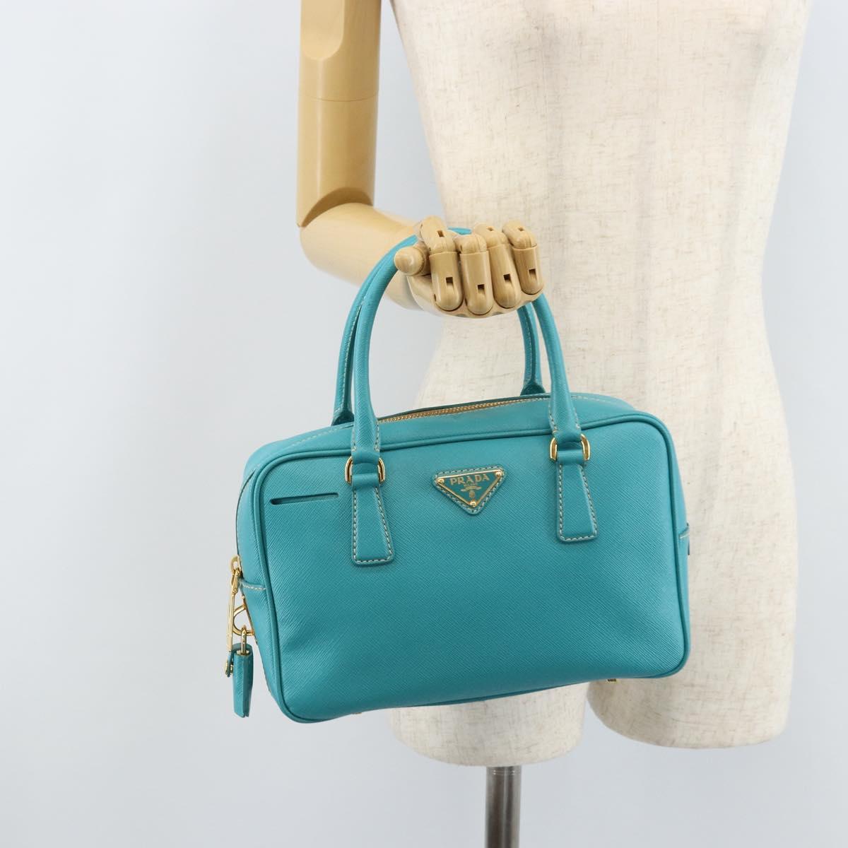 PRADA Hand Bag Safiano leather Gold Emerald Green Auth 171445V