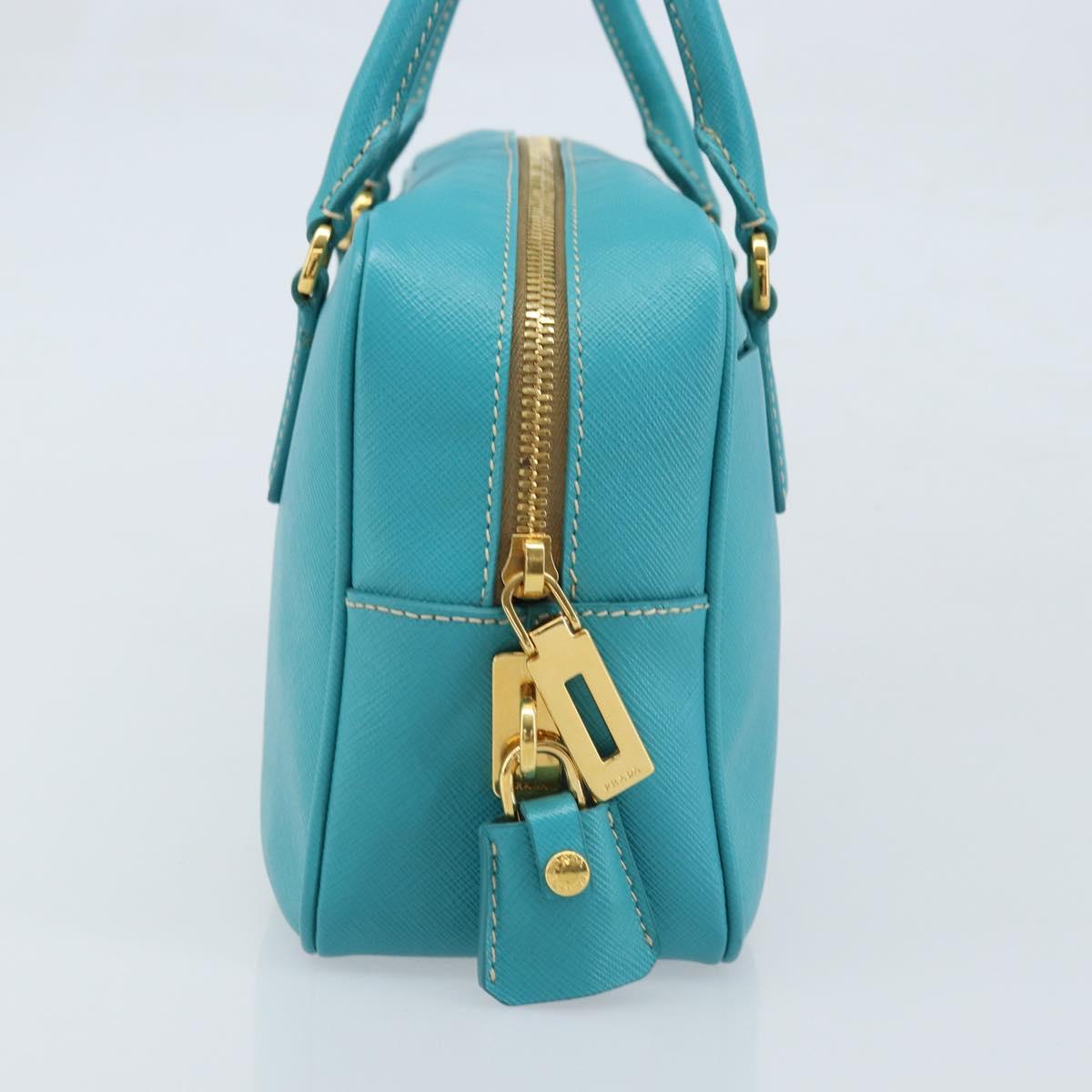 PRADA Hand Bag Safiano leather Gold Emerald Green Auth 171445V