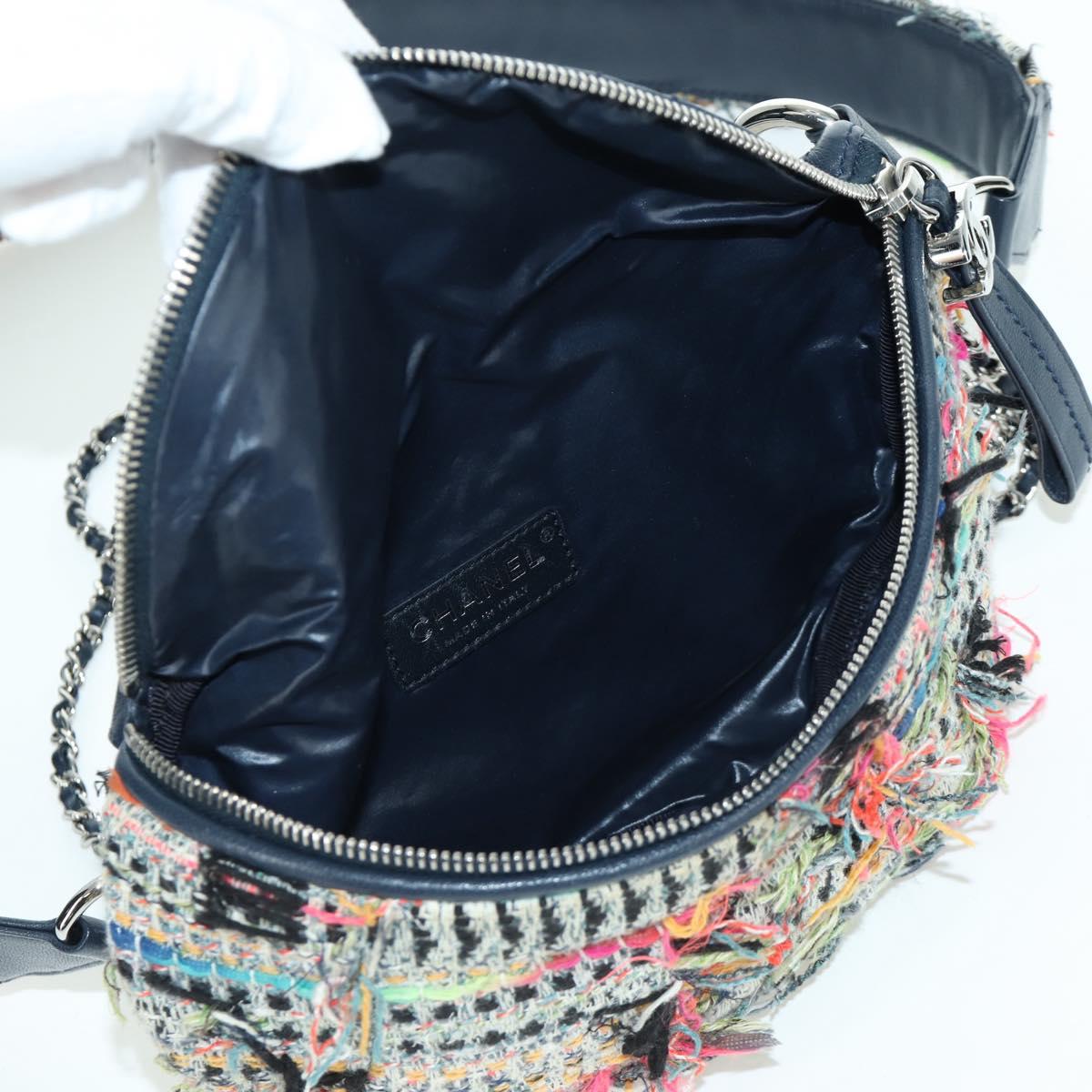 CHANEL Matelasse Chain Bag Tweed 2way Multicolor Silver CC Auth 171446SAM