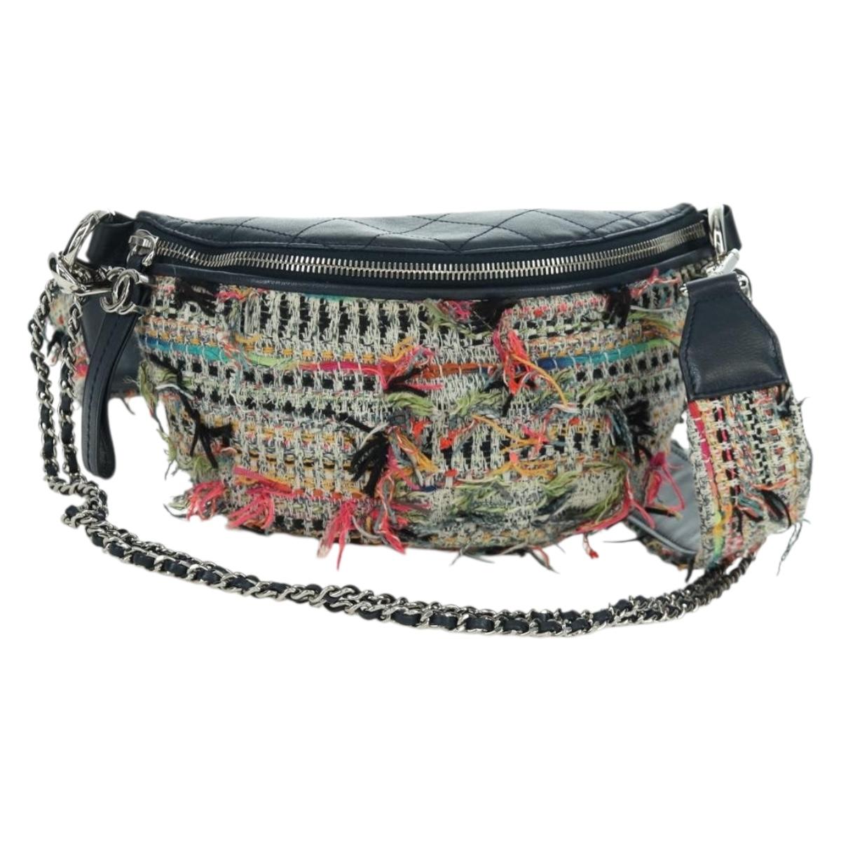 CHANEL Matelasse Chain Bag Tweed 2way Multicolor Silver CC Auth 171446SAM
