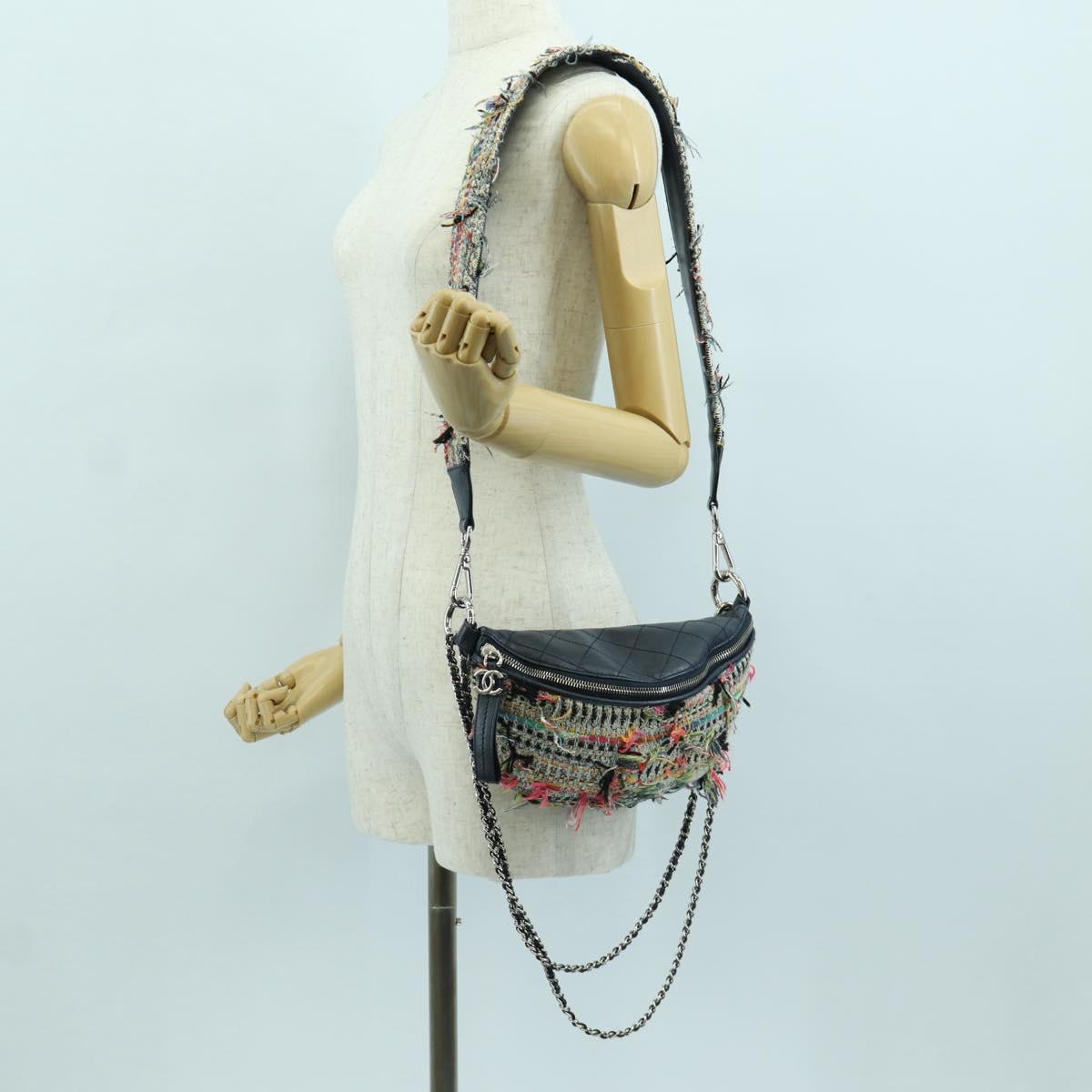 CHANEL Matelasse Chain Bag Tweed 2way Multicolor Silver CC Auth 171446SAM