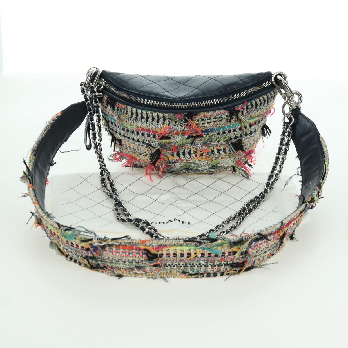 CHANEL Matelasse Chain Bag Tweed 2way Multicolor Silver CC Auth 171446SAM
