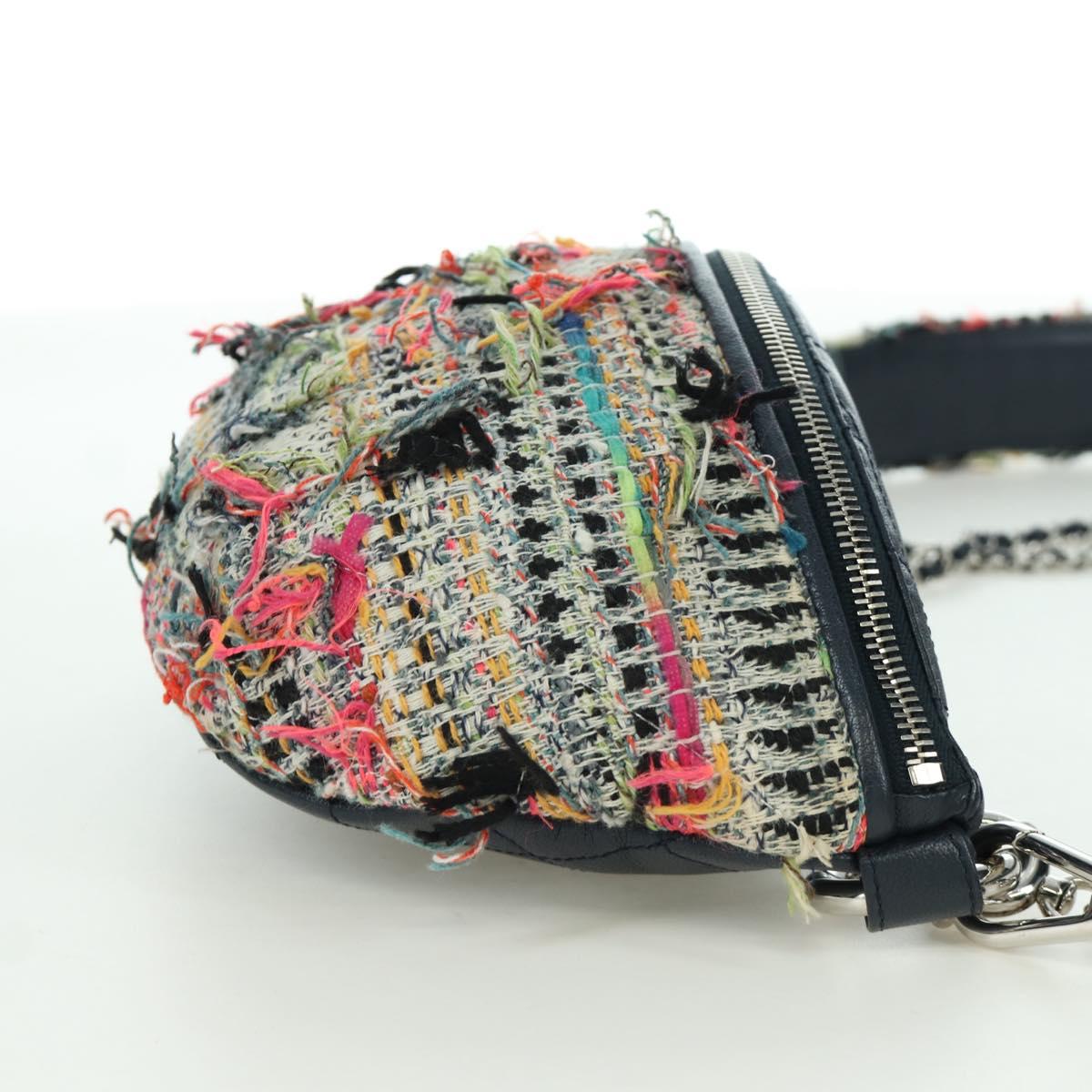 CHANEL Matelasse Chain Bag Tweed 2way Multicolor Silver CC Auth 171446SAM