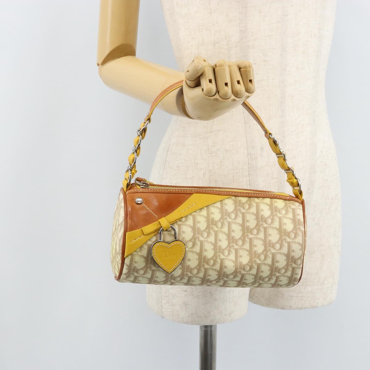 Christian Dior Trotter Canvas Romantic Bag PVC Beige Silver Auth 171447V