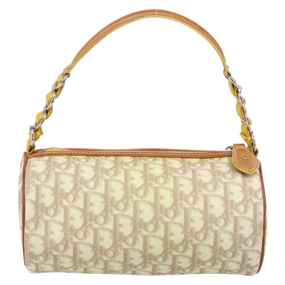 Christian Dior Trotter Canvas Romantic Bag PVC Beige Silver Auth 171447V