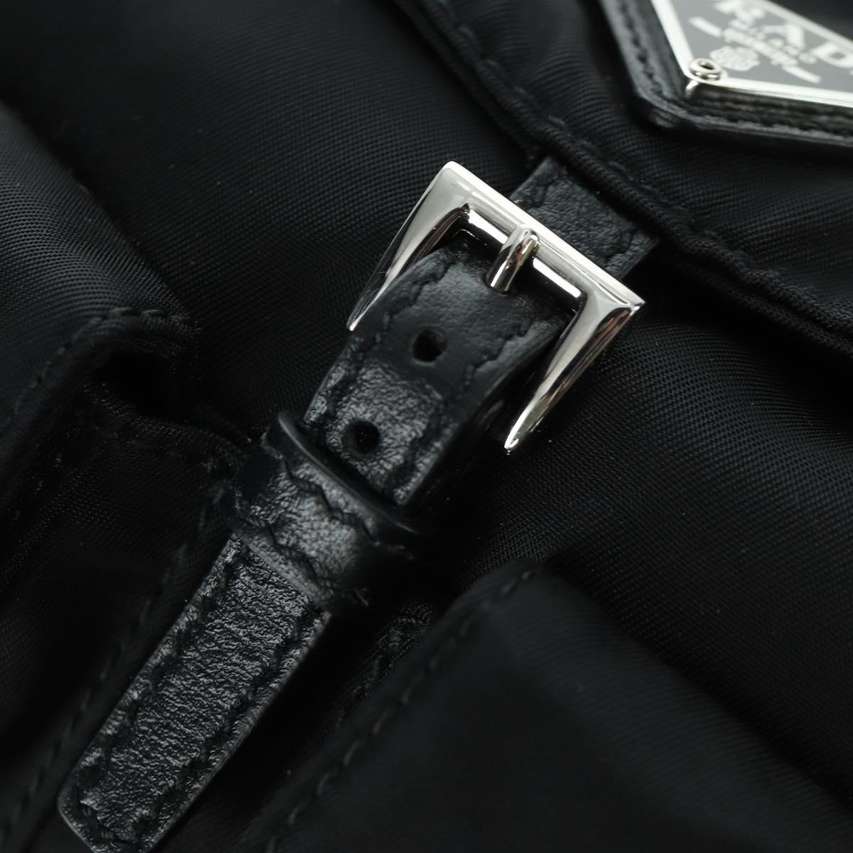 PRADA Chain Shoulder Bag Nylon Black Silver Auth 171449M