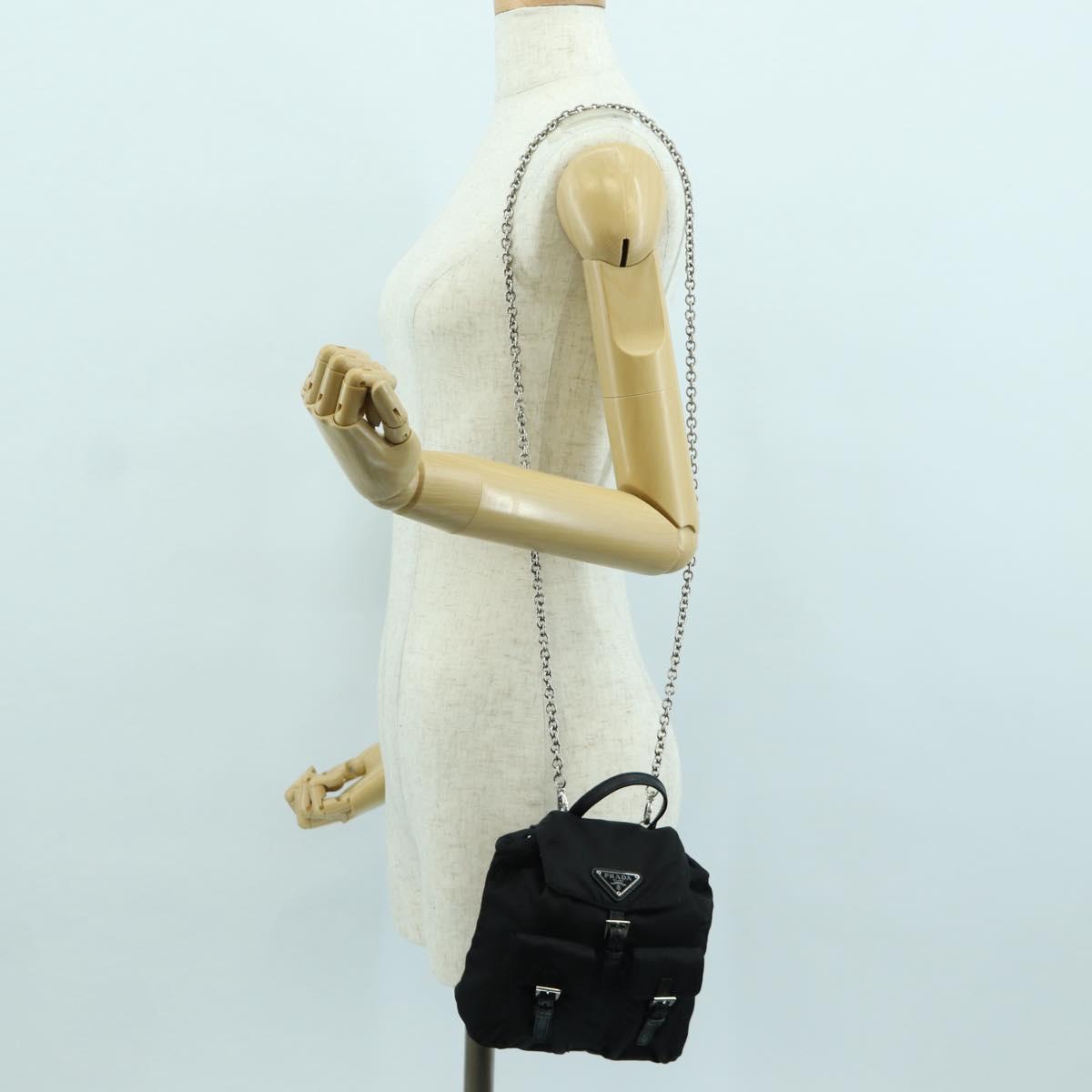 PRADA Chain Shoulder Bag Nylon Black Silver Auth 171449M