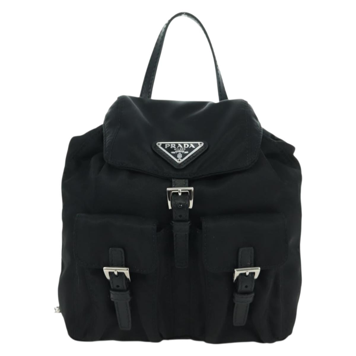 PRADA Chain Shoulder Bag Nylon Black Silver Auth 171449M