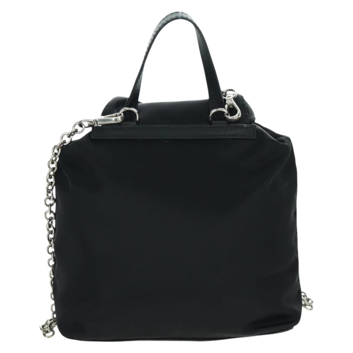 PRADA Chain Shoulder Bag Nylon Black Silver Auth 171449M