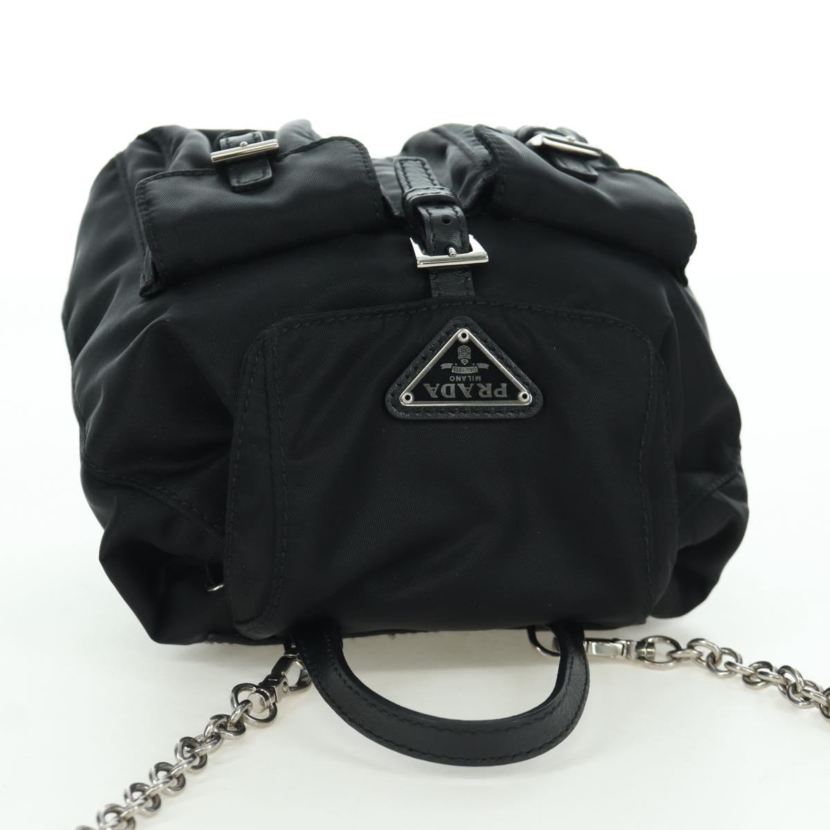 PRADA Chain Shoulder Bag Nylon Black Silver Auth 171449M