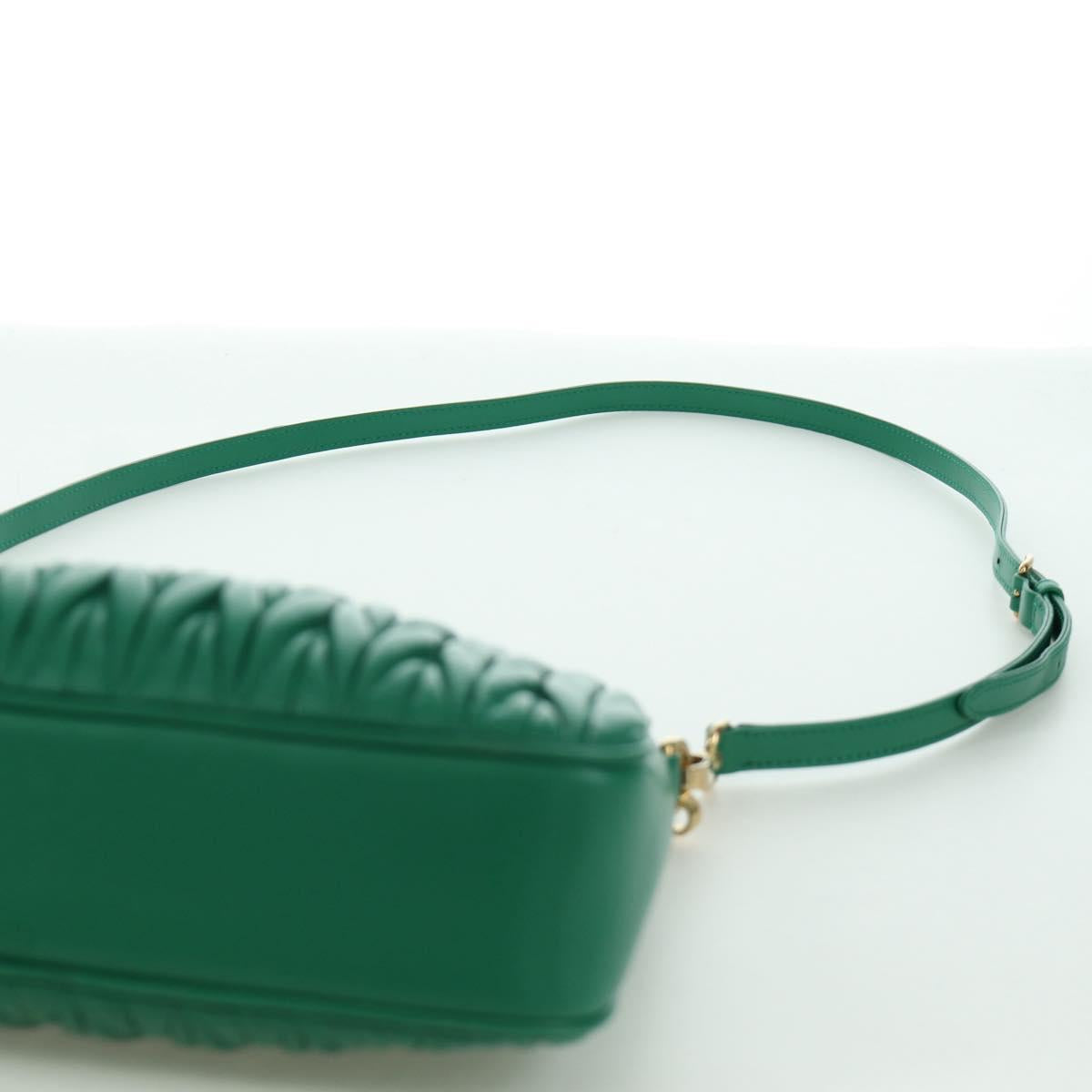 Miu Miu Matelasse Chain Shoulder Bag Leather 2way Green Gold Auth 171450SAM