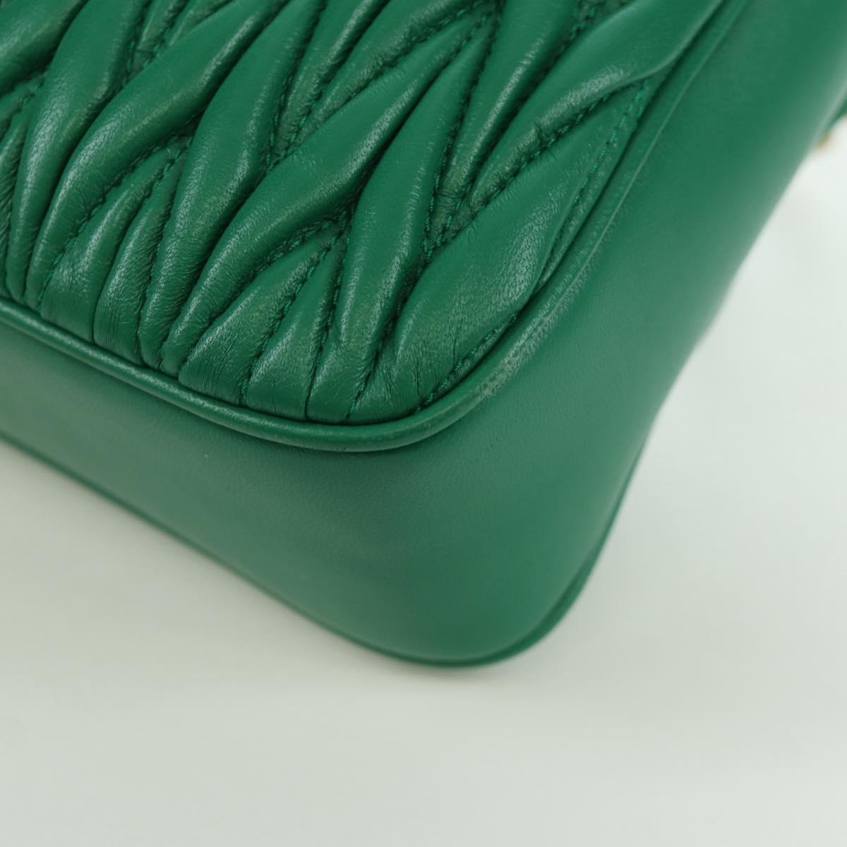 Miu Miu Matelasse Chain Shoulder Bag Leather 2way Green Gold Auth 171450SAM