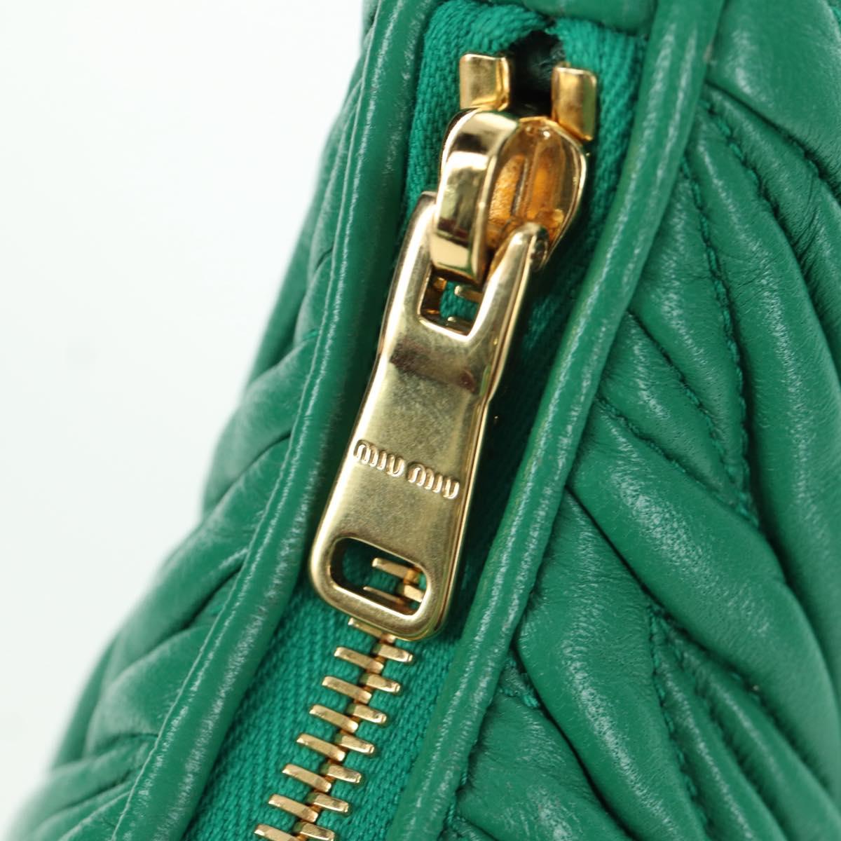 Miu Miu Matelasse Chain Shoulder Bag Leather 2way Green Gold Auth 171450SAM