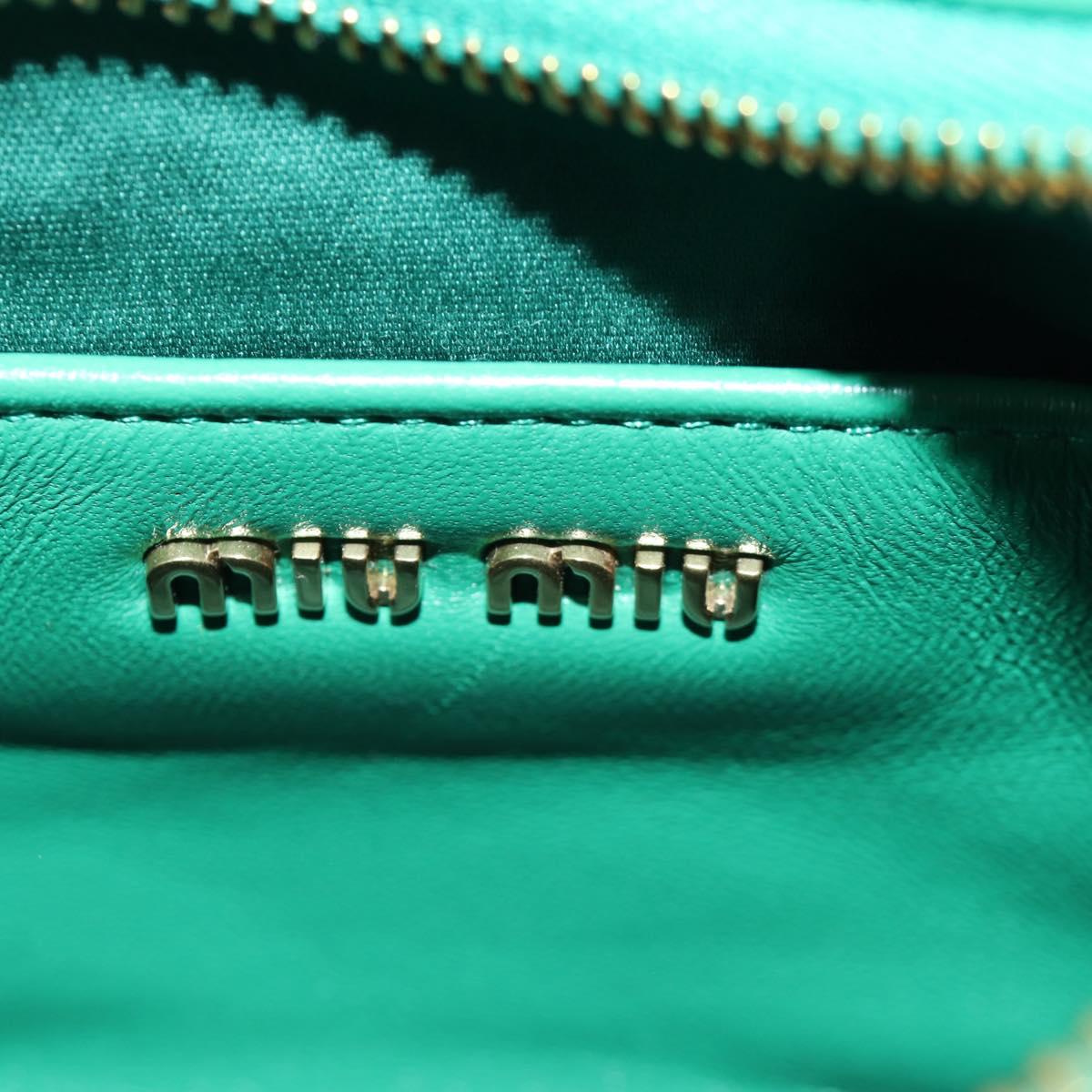 Miu Miu Matelasse Chain Shoulder Bag Leather 2way Green Gold Auth 171450SAM