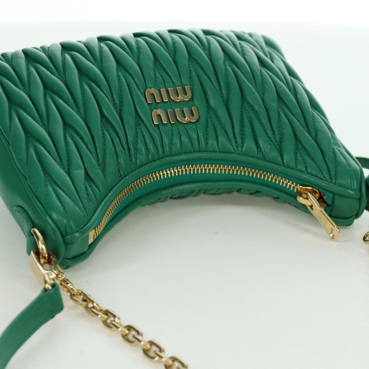 Miu Miu Matelasse Chain Shoulder Bag Leather 2way Green Gold Auth 171450SAM