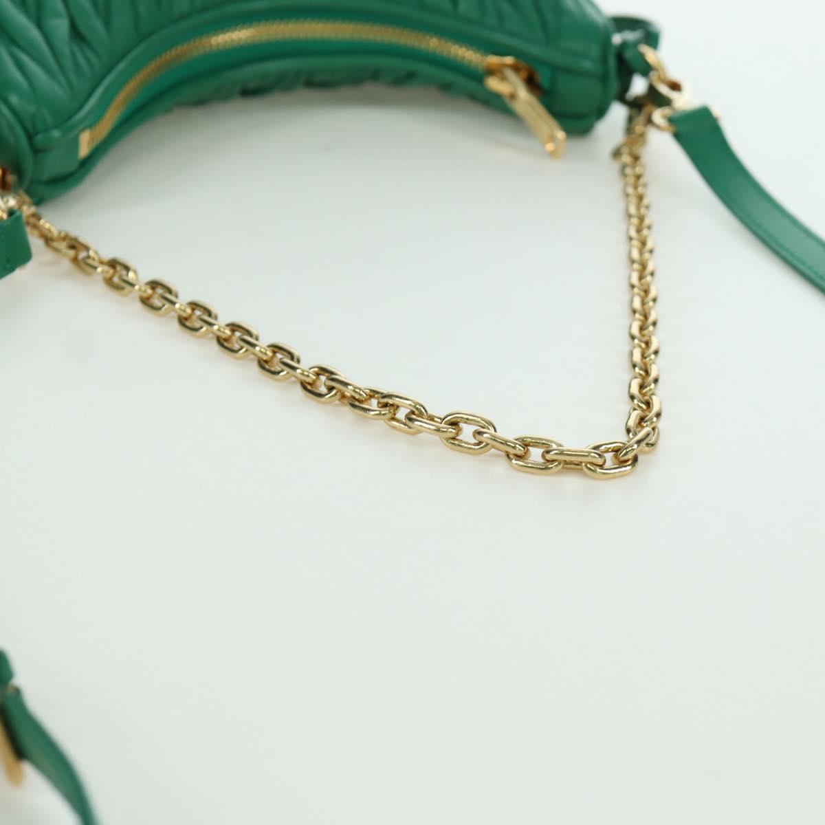 Miu Miu Matelasse Chain Shoulder Bag Leather 2way Green Gold Auth 171450SAM
