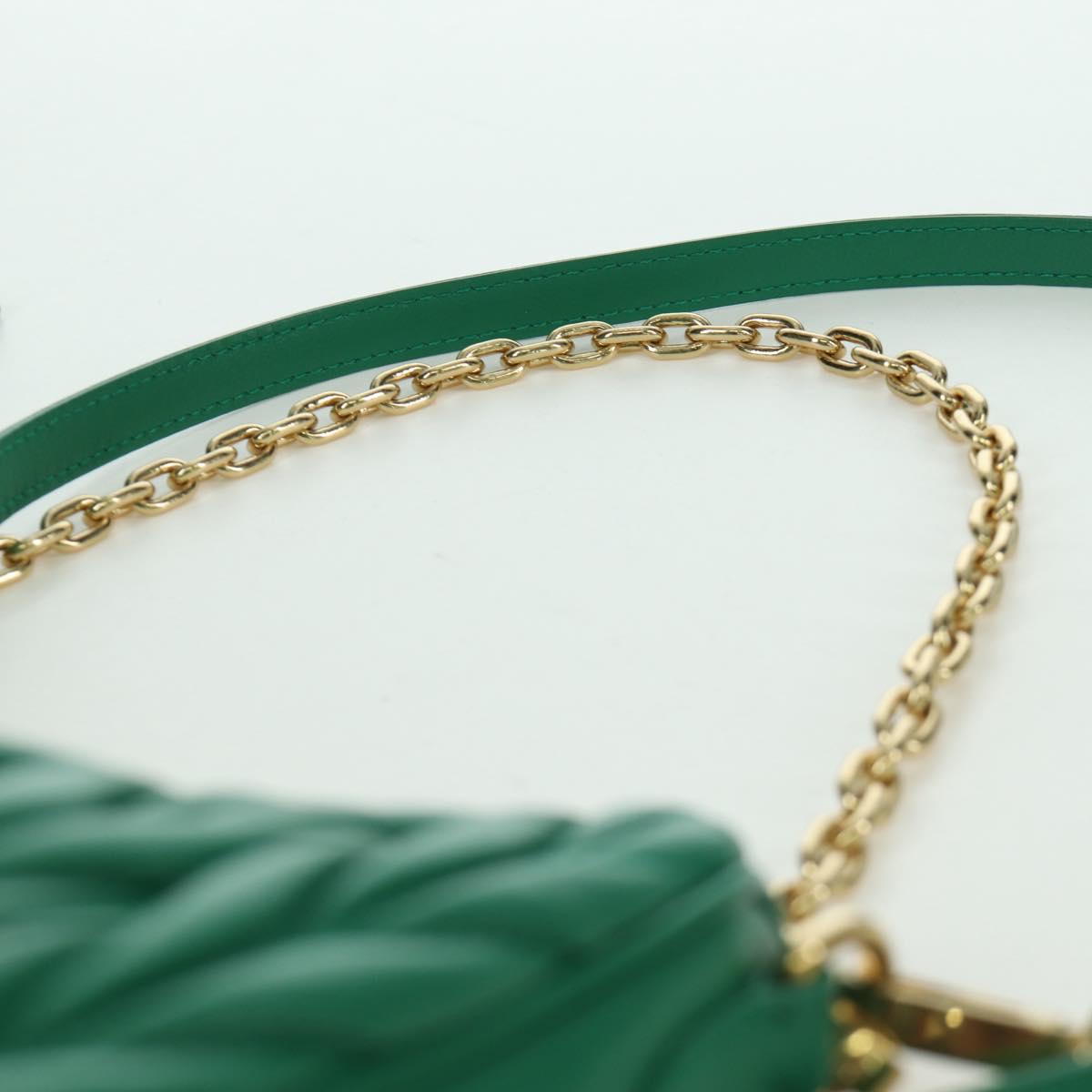Miu Miu Matelasse Chain Shoulder Bag Leather 2way Green Gold Auth 171450SAM