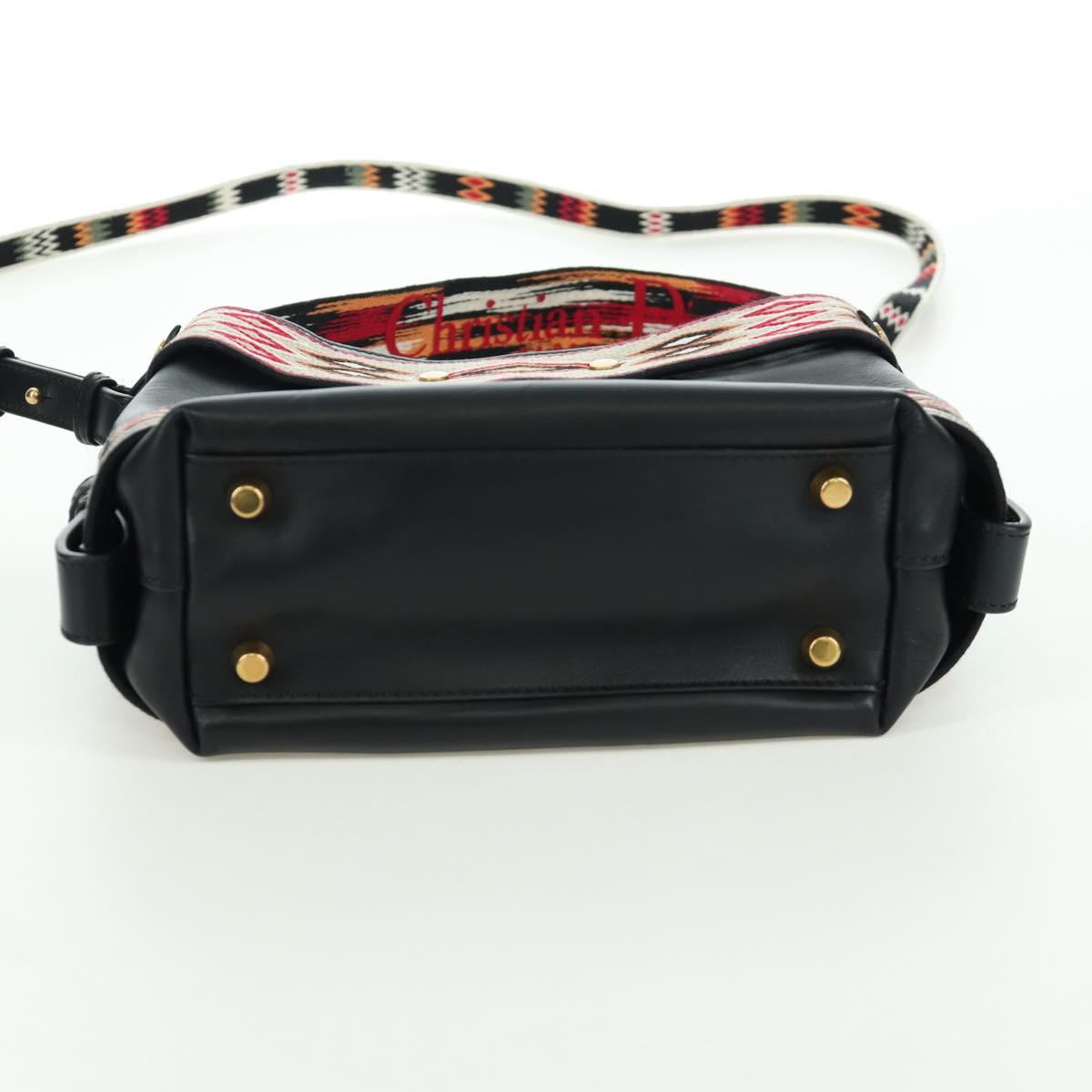Christian Dior Shoulder Bag Leather 2way Black Gold Auth 171453SAV
