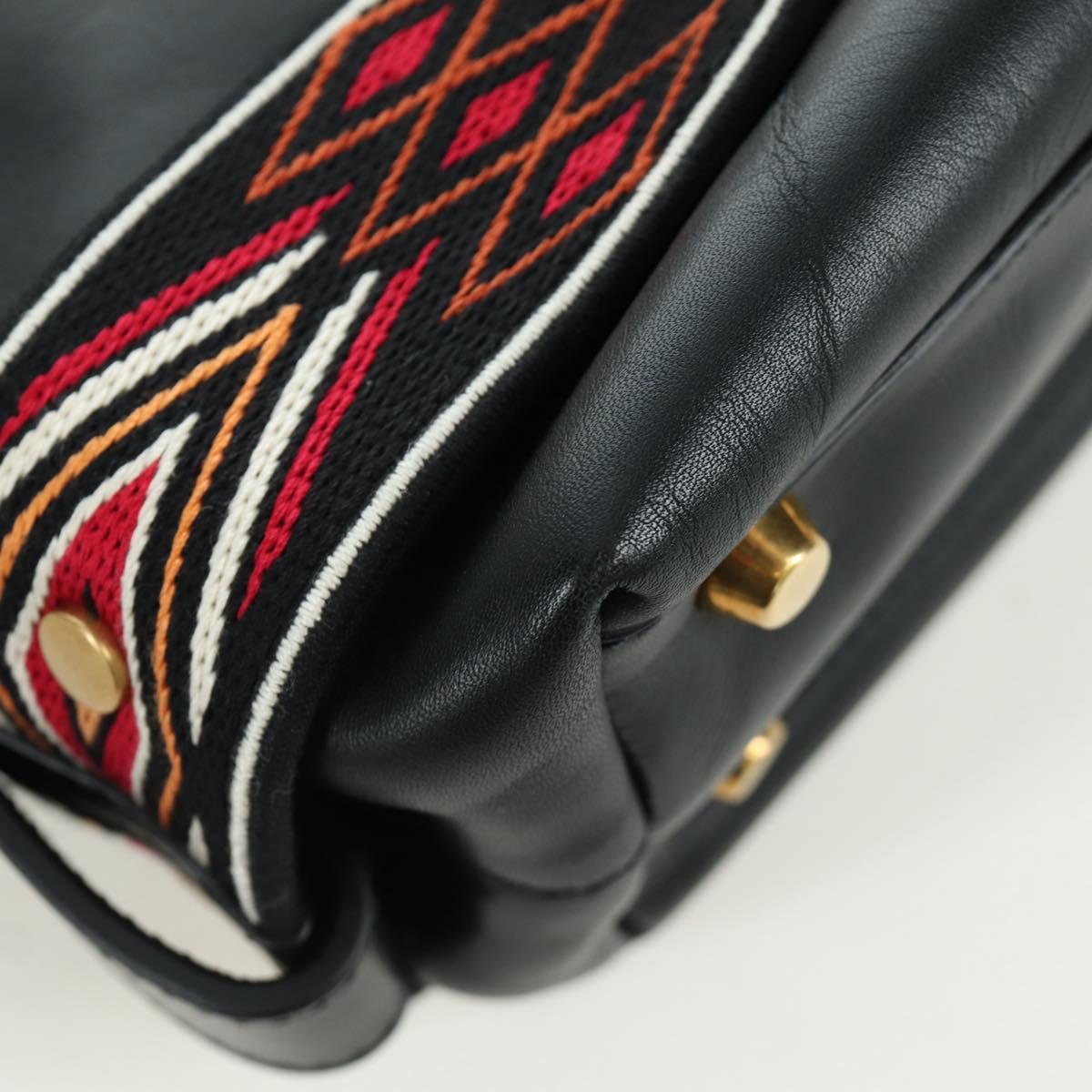 Christian Dior Shoulder Bag Leather 2way Black Gold Auth 171453SAV