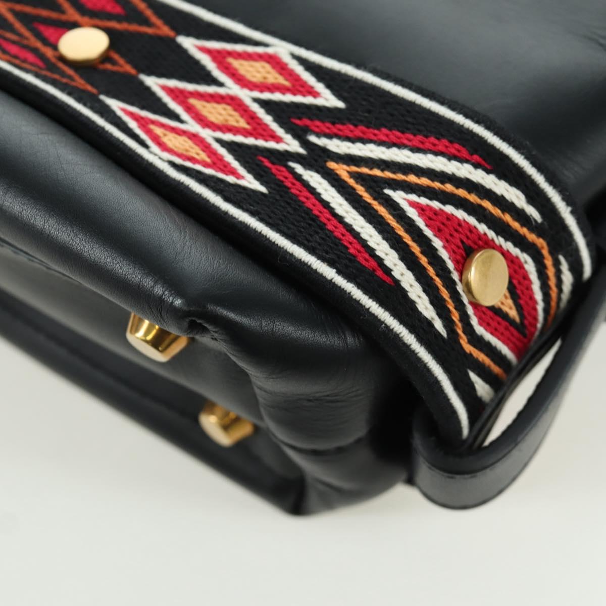 Christian Dior Shoulder Bag Leather 2way Black Gold Auth 171453SAV