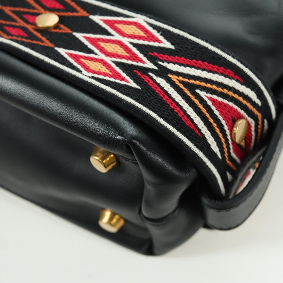 Christian Dior Shoulder Bag Leather 2way Black Gold Auth 171453SAV