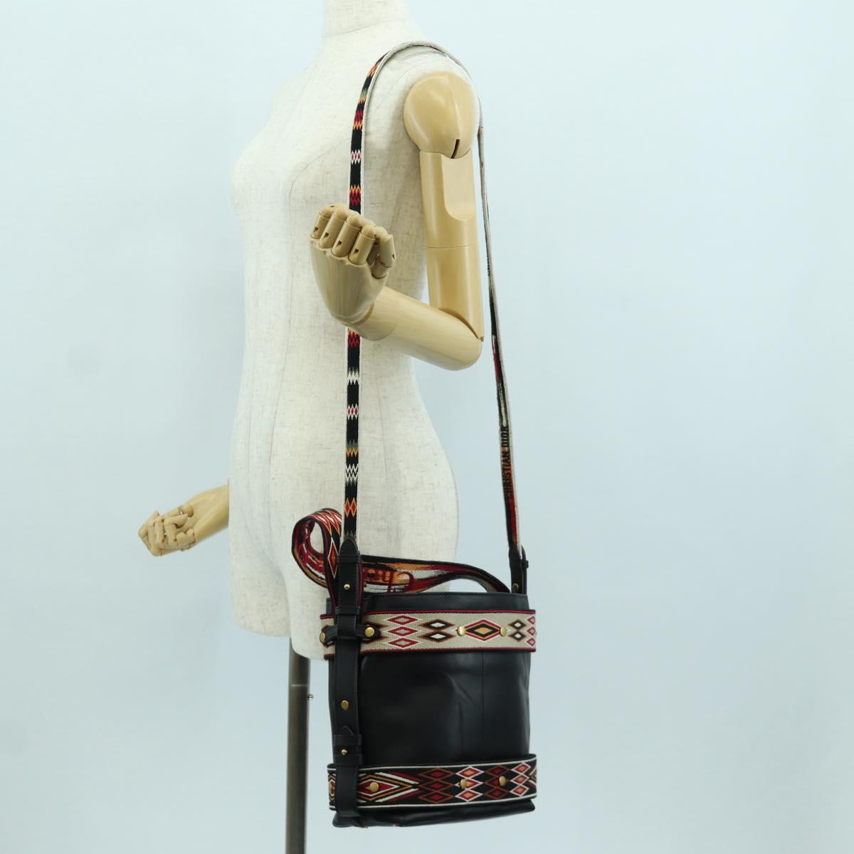 Christian Dior Shoulder Bag Leather 2way Black Gold Auth 171453SAV