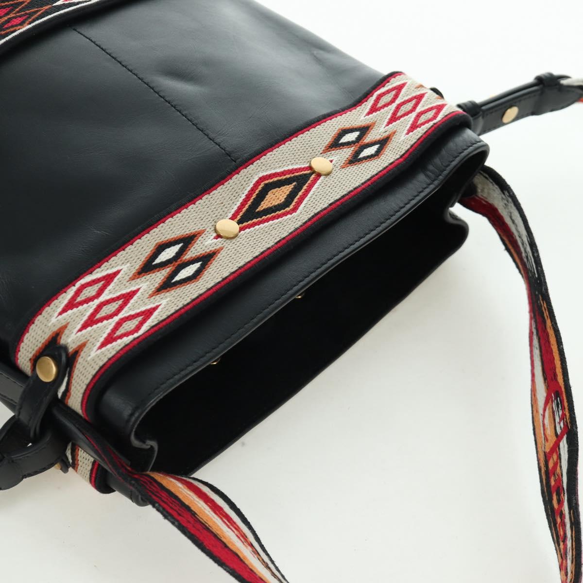 Christian Dior Shoulder Bag Leather 2way Black Gold Auth 171453SAV