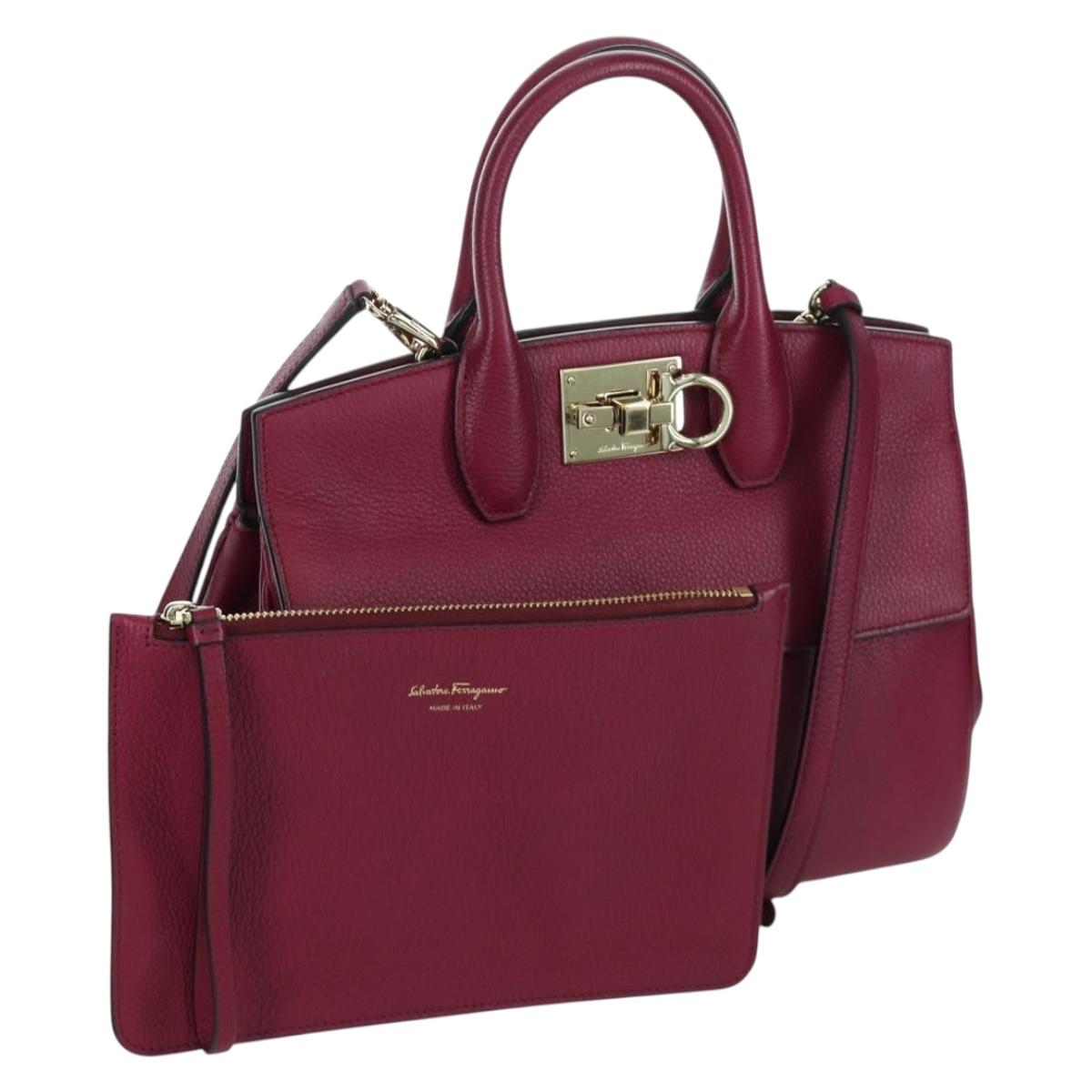 Salvatore Ferragamo Gancini Hand Bag Leather 2way Purple Gold Auth 171454A