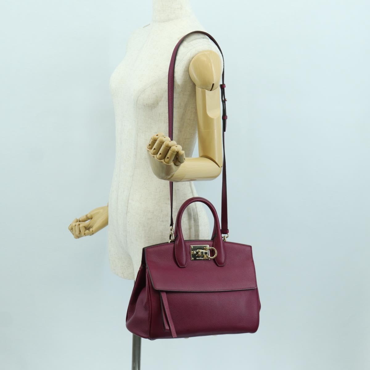 Salvatore Ferragamo Gancini Hand Bag Leather 2way Purple Gold Auth 171454A
