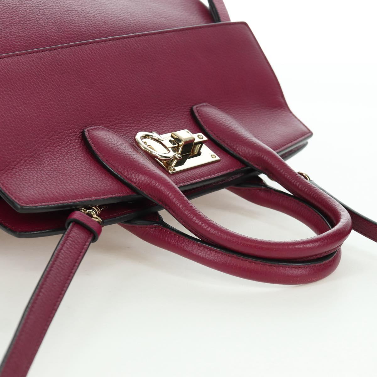 Salvatore Ferragamo Gancini Hand Bag Leather 2way Purple Gold Auth 171454A