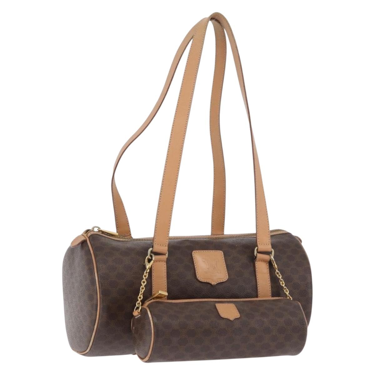 CELINE Macadam Canvas Hand Bag PVC Leather Brown Gold Auth 171455V