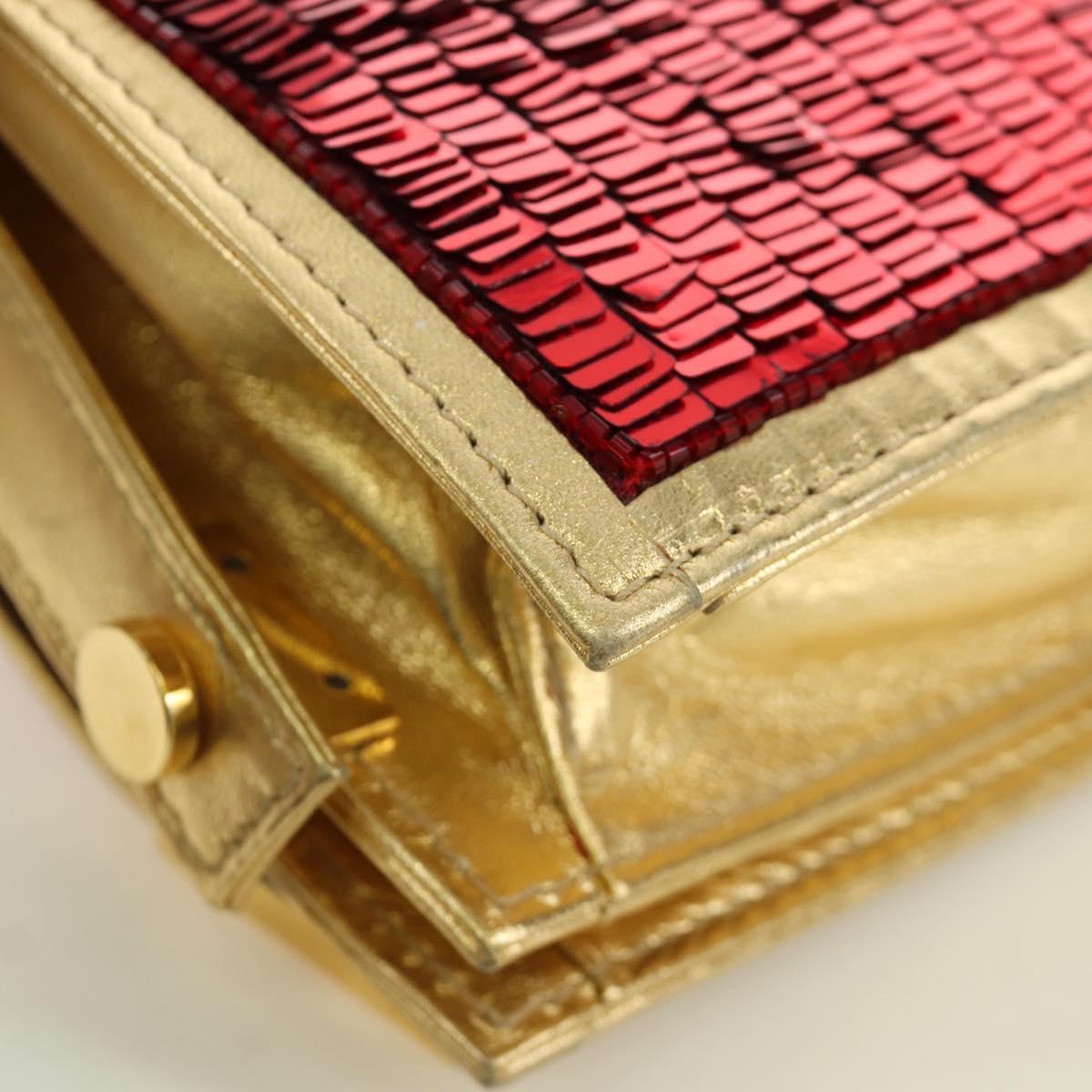 FENDI Sequin Shoulder Bag Leather Multicolor Gold Auth 171457SV