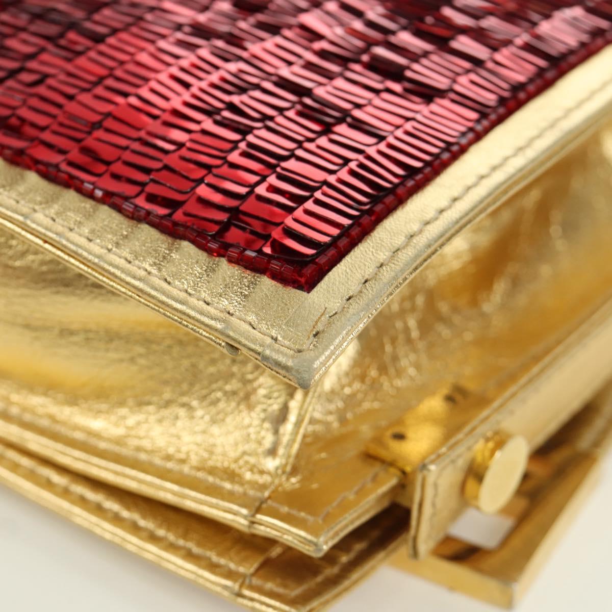 FENDI Sequin Shoulder Bag Leather Multicolor Gold Auth 171457SV