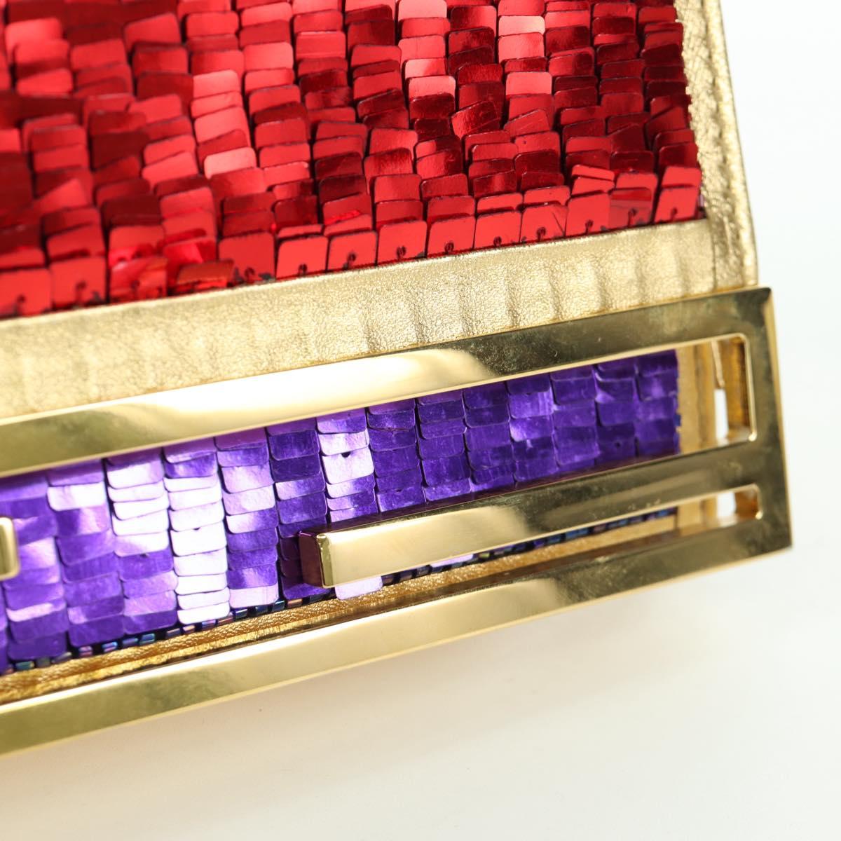 FENDI Sequin Shoulder Bag Leather Multicolor Gold Auth 171457SV