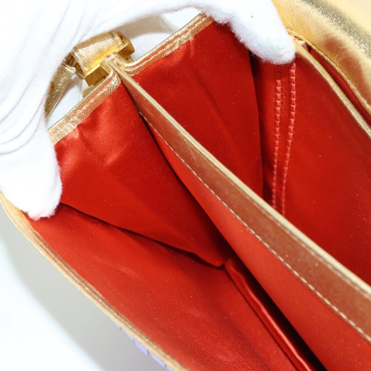 FENDI Sequin Shoulder Bag Leather Multicolor Gold Auth 171457SV