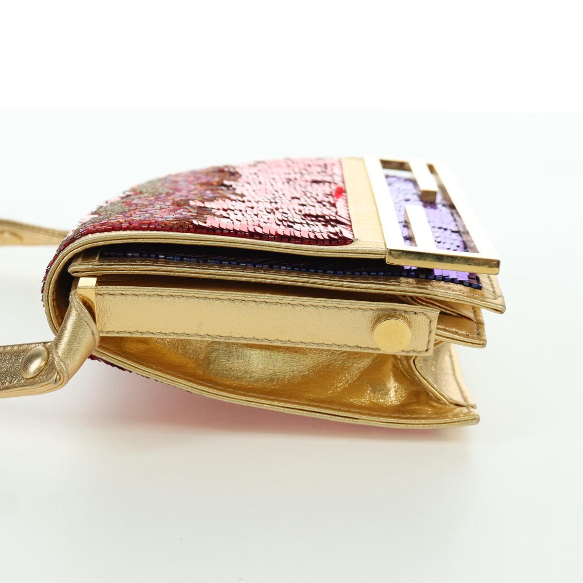 FENDI Sequin Shoulder Bag Leather Multicolor Gold Auth 171457SV