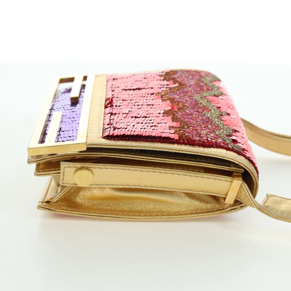 FENDI Sequin Shoulder Bag Leather Multicolor Gold Auth 171457SV