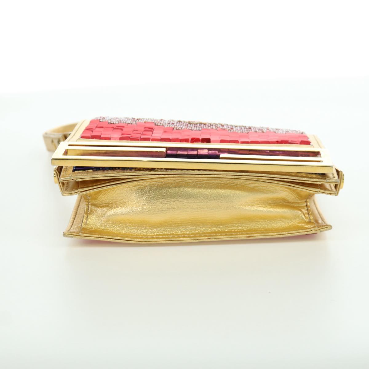 FENDI Sequin Shoulder Bag Leather Multicolor Gold Auth 171457SV