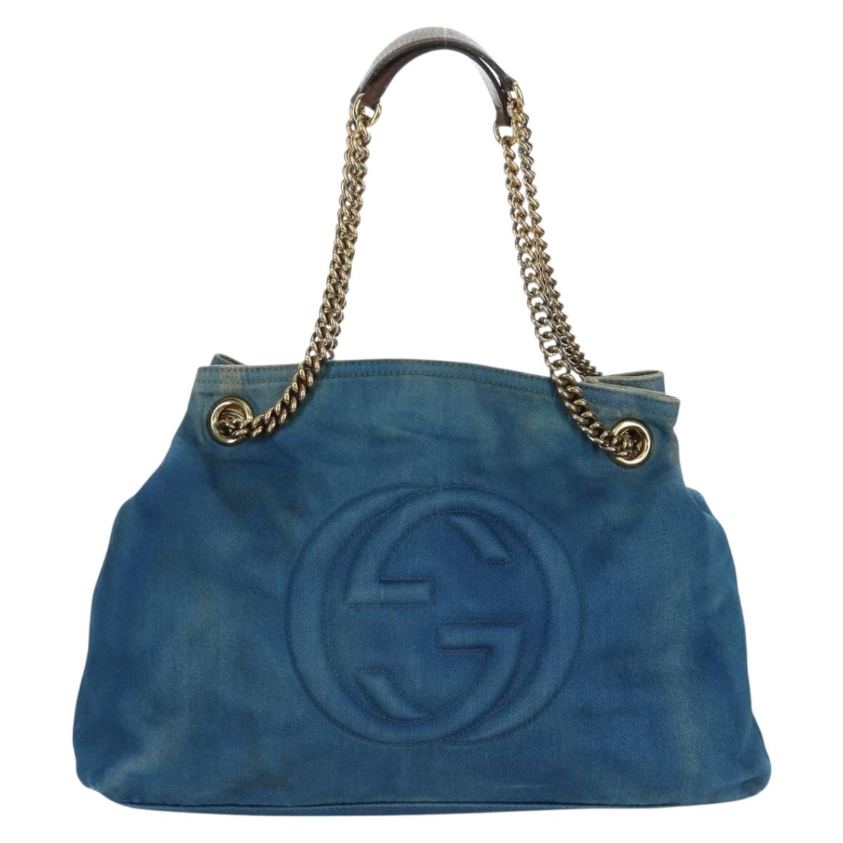 GUCCI Soho Chain Shoulder Bag Canvas Blue Gold 308982 Auth 171460