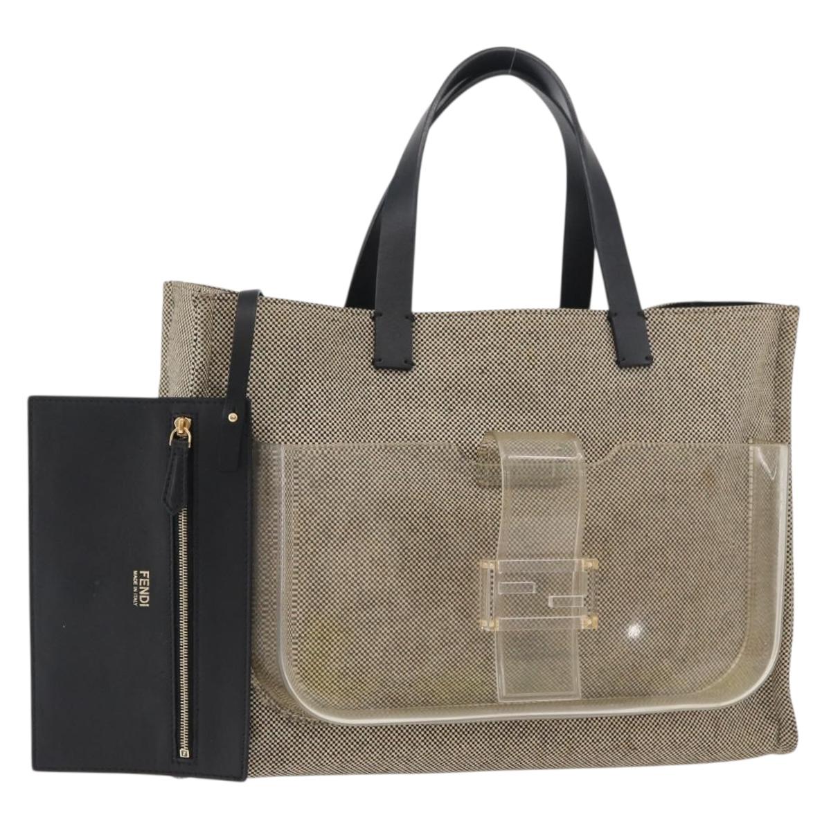 FENDI Hand Bag Canvas Beige Auth 171462V