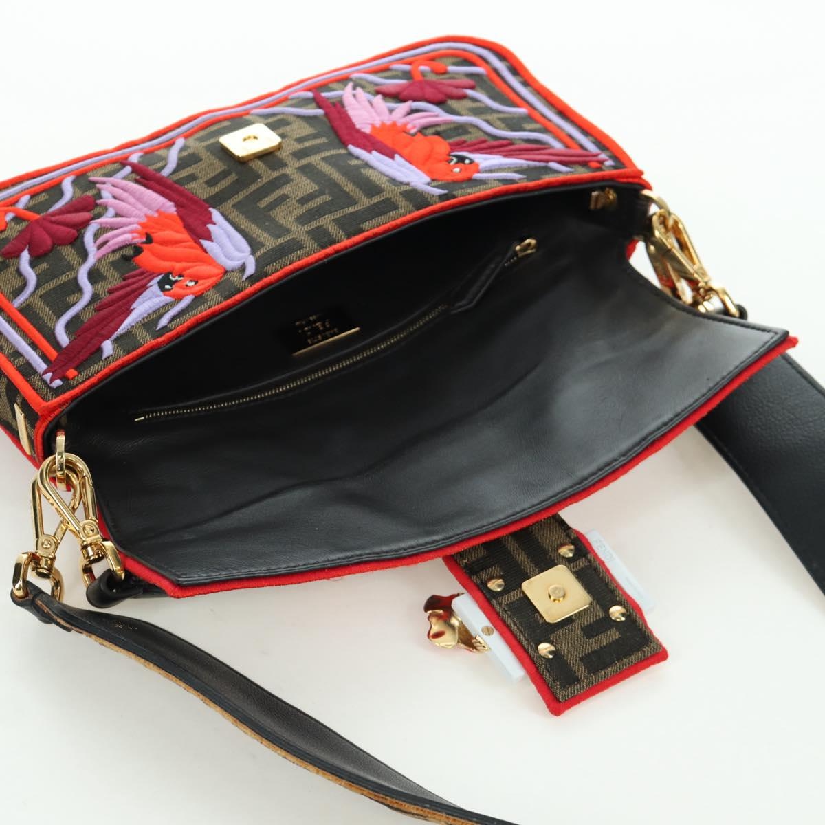 FENDI Zucca Canvas Mamma Baguette Shoulder Bag Brown Black Auth 171464SM