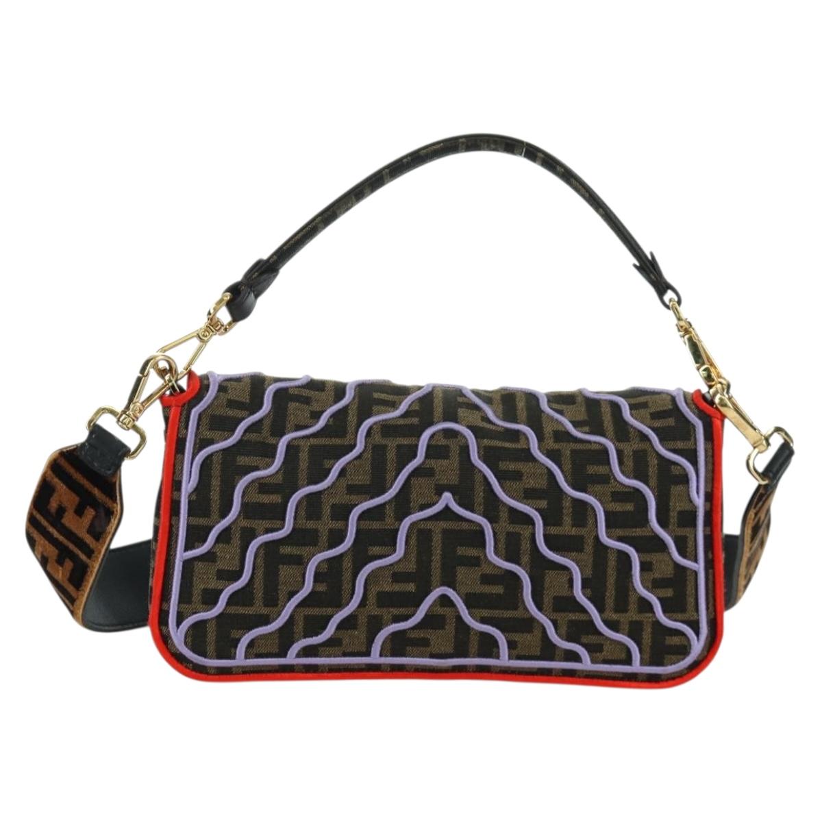 FENDI Zucca Canvas Mamma Baguette Shoulder Bag Brown Black Auth 171464SM