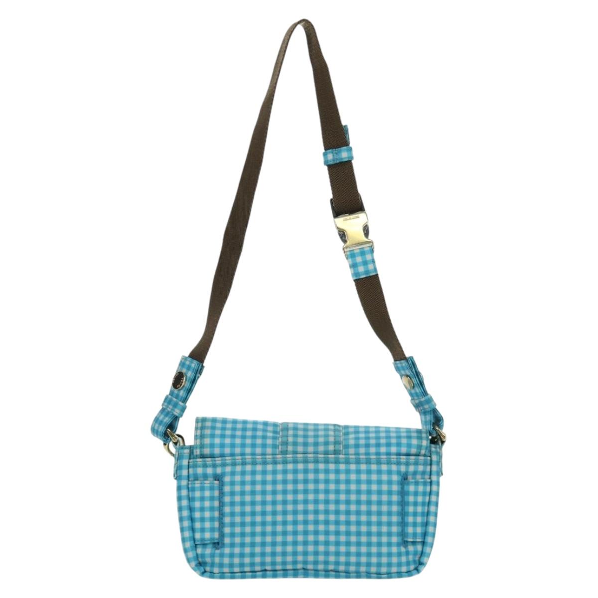 FENDI Mamma Baguette Shoulder Bag Nylon 2way Light Blue Gold Auth 171465M