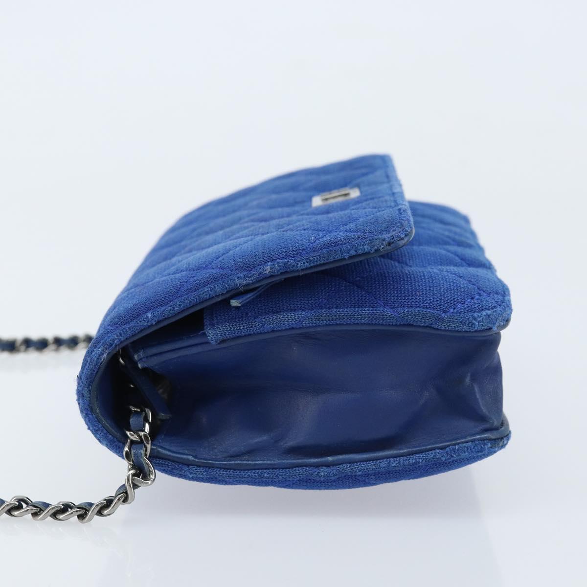 CHANEL Chain Matelasse 2.55 Shoulder Bag Canvas Navy Silver CC Auth 171466A