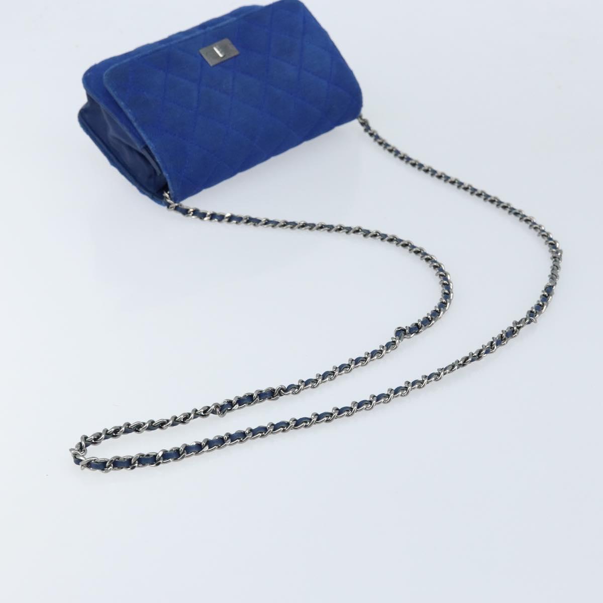 CHANEL Chain Matelasse 2.55 Shoulder Bag Canvas Navy Silver CC Auth 171466A
